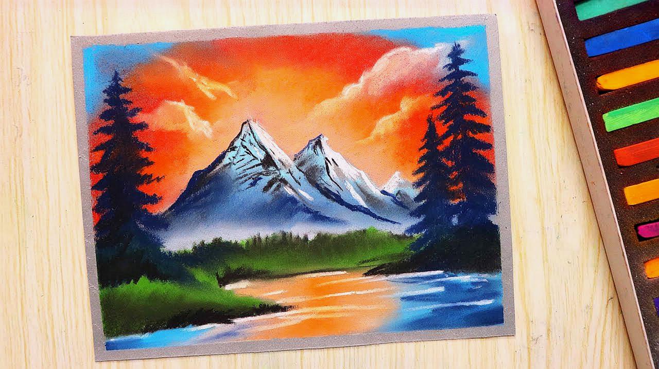 简单好学的油画棒绘画视频,一步步绘制大山风景