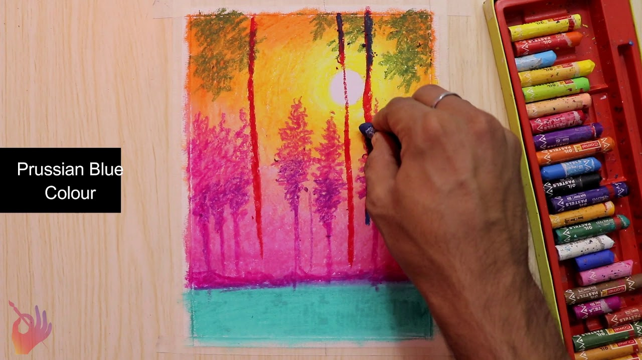 初学者可学的油画棒绘画视频,一步步绘制树林风景