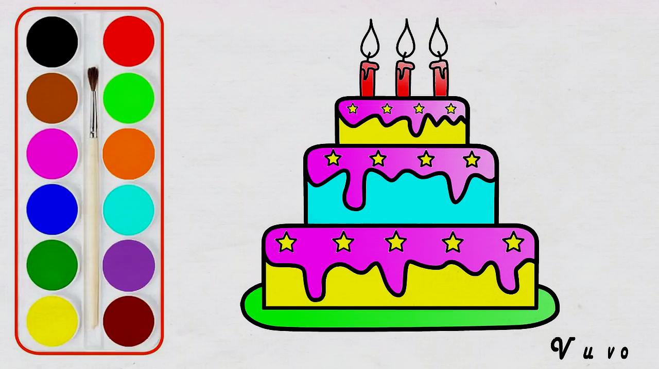 1生日蛋糕画法:先画一个宽宽的圆柱形再画一条波浪线,上面画上70数字