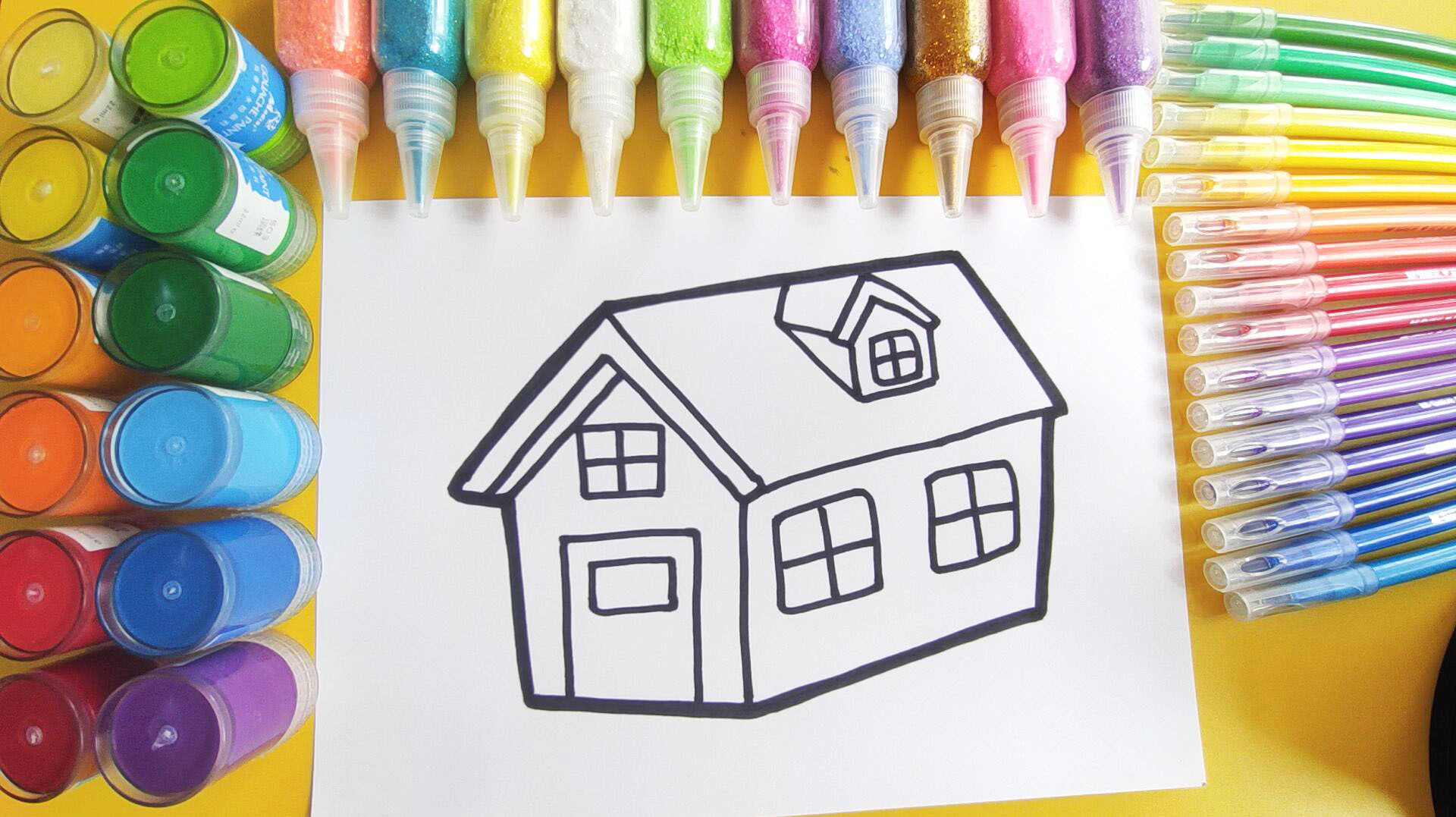 儿童简笔画教程,画一座绿色屋顶的房子,3-12岁小朋友学习画画
