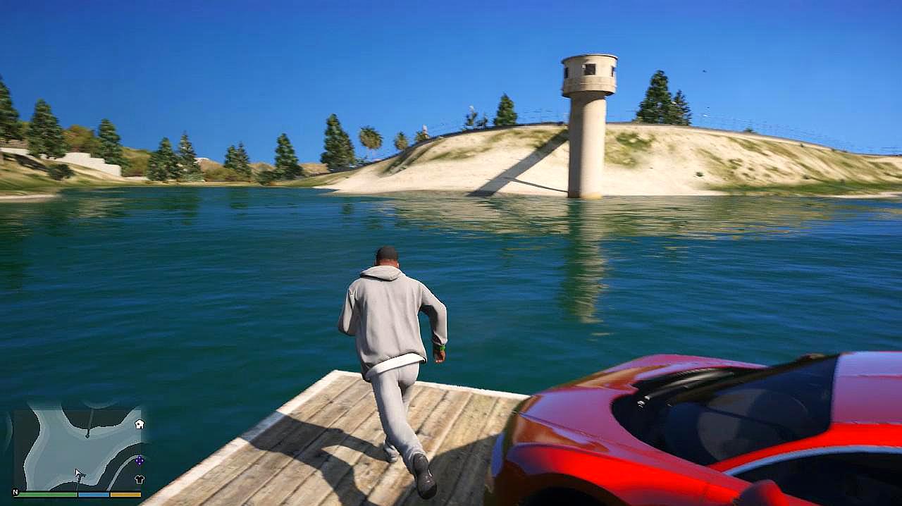 gta5:土豪小富驾驶布加迪去水库游泳,还挺过瘾