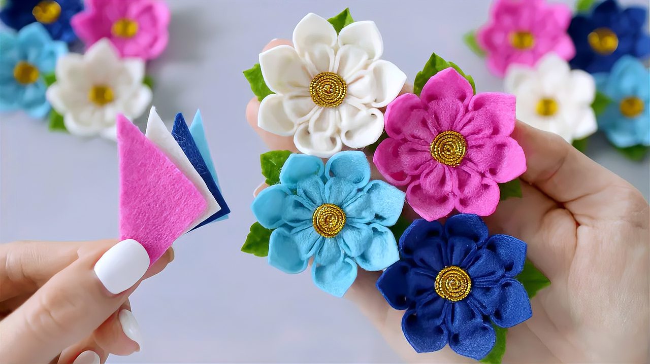 创意布艺手工教程——用不织布做漂亮的七瓣花教程