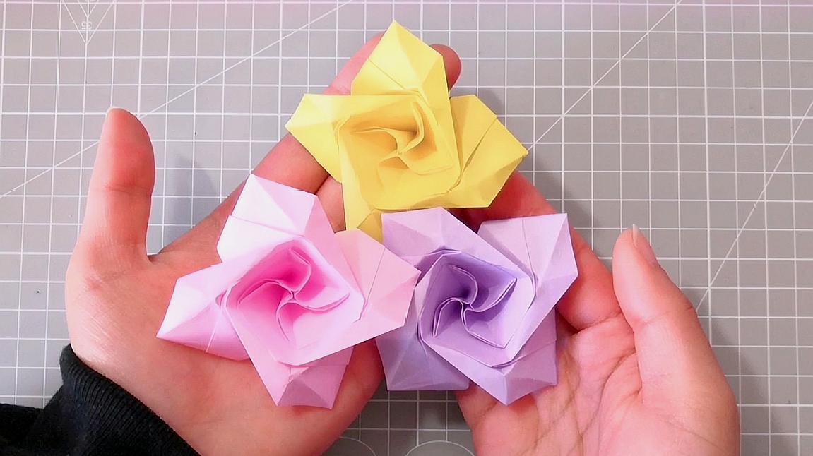 简单的折纸玫瑰花,跟着折一遍就能学会