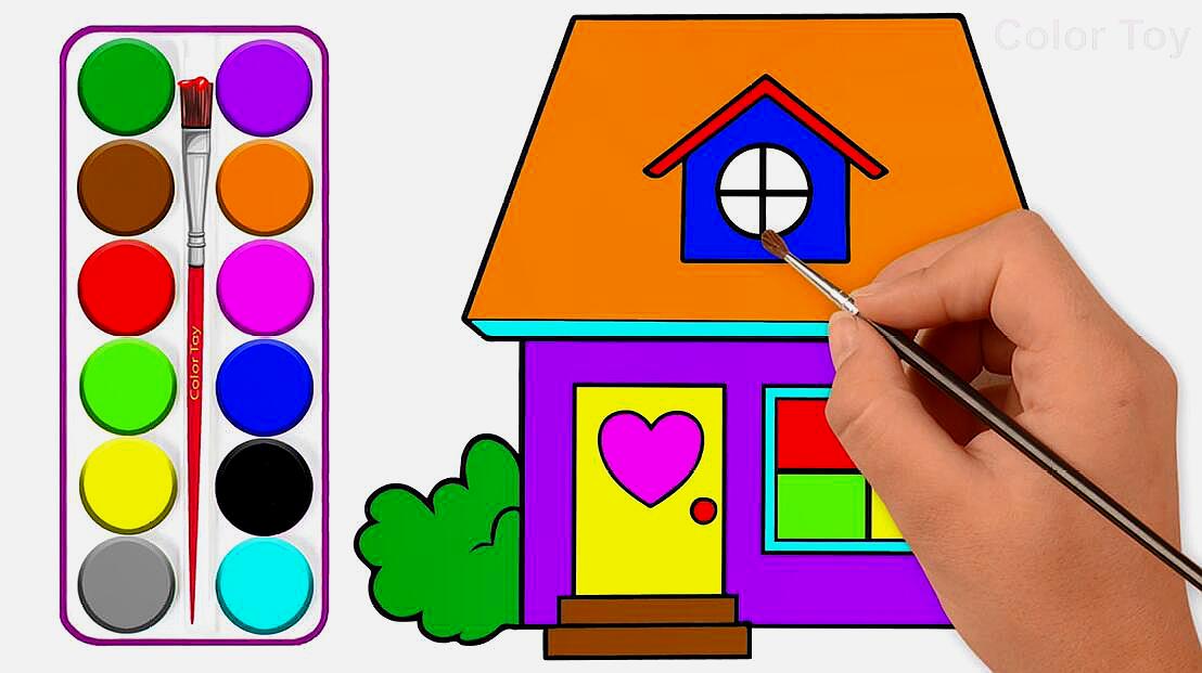 儿童早教绘画视频,教孩子们绘制一栋漂亮的房子