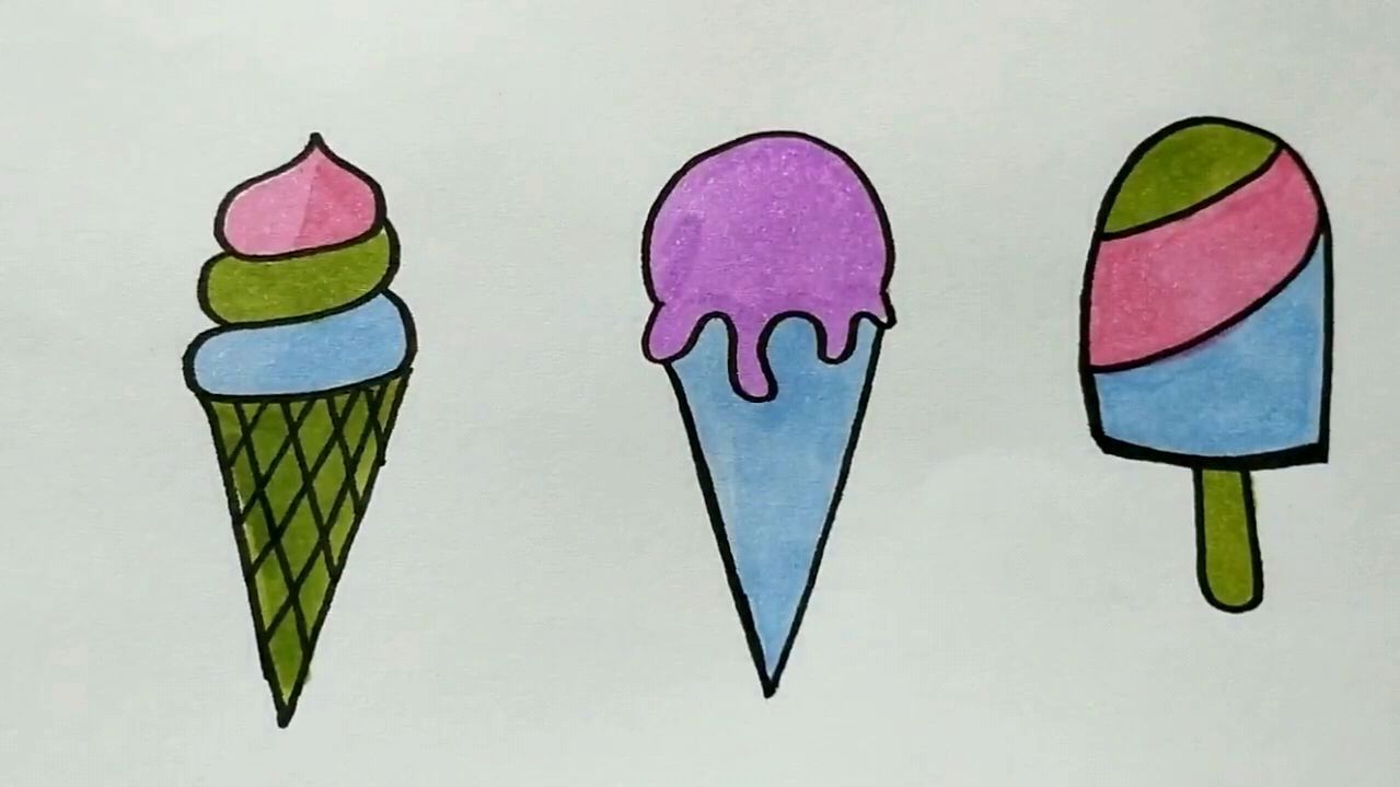 秒懂百科-简笔画冰淇淋 简单好学 服务升级 4儿童益智绘画:彩色雪糕简