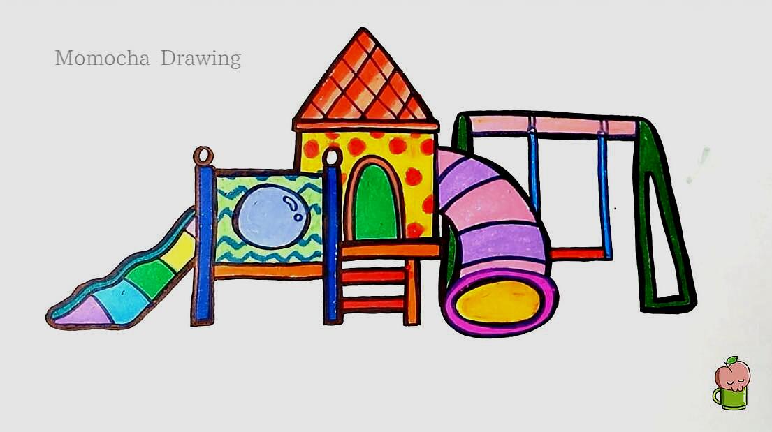 儿童早教绘画视频,教孩子们绘制和着色一个游乐场