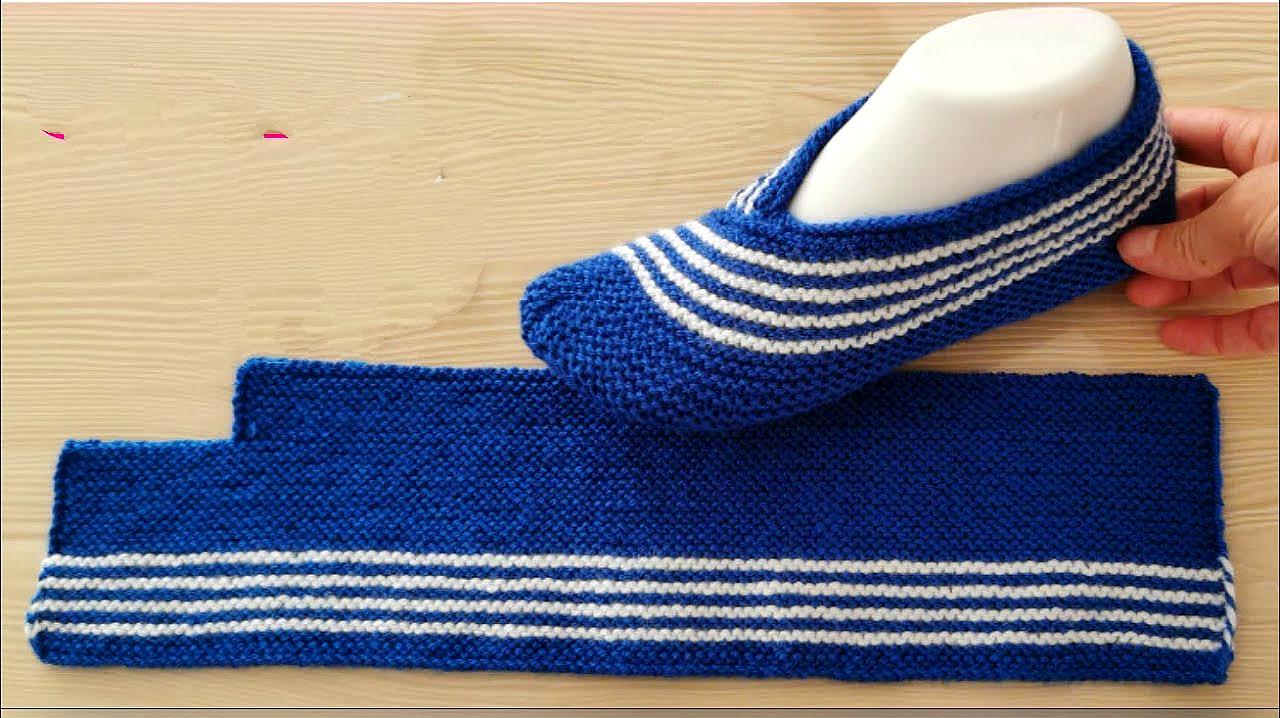 棒针编织秋冬季条纹地板袜,舒适又漂亮,织一双送人吧!