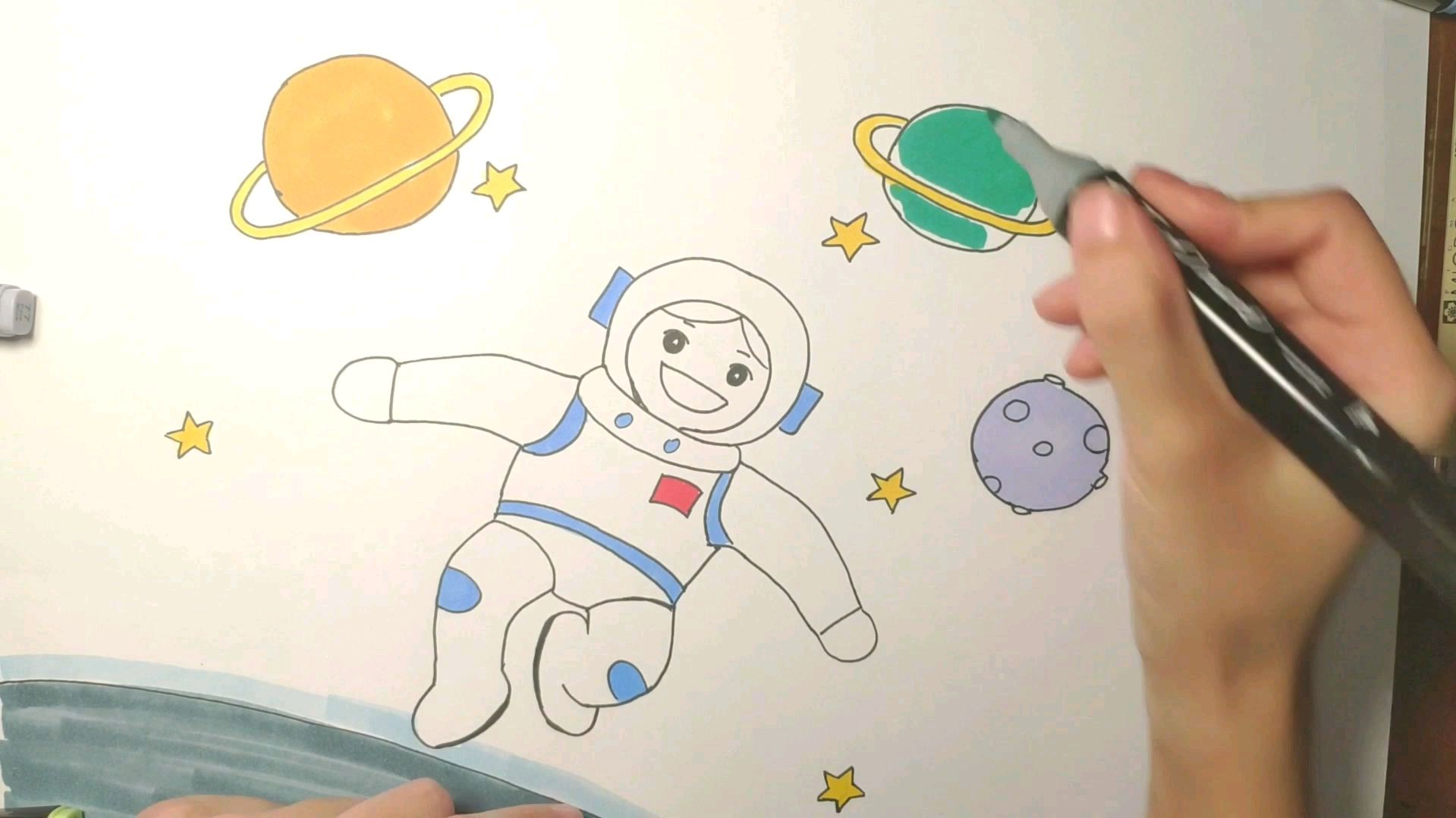 宇航员儿童简笔画手绘