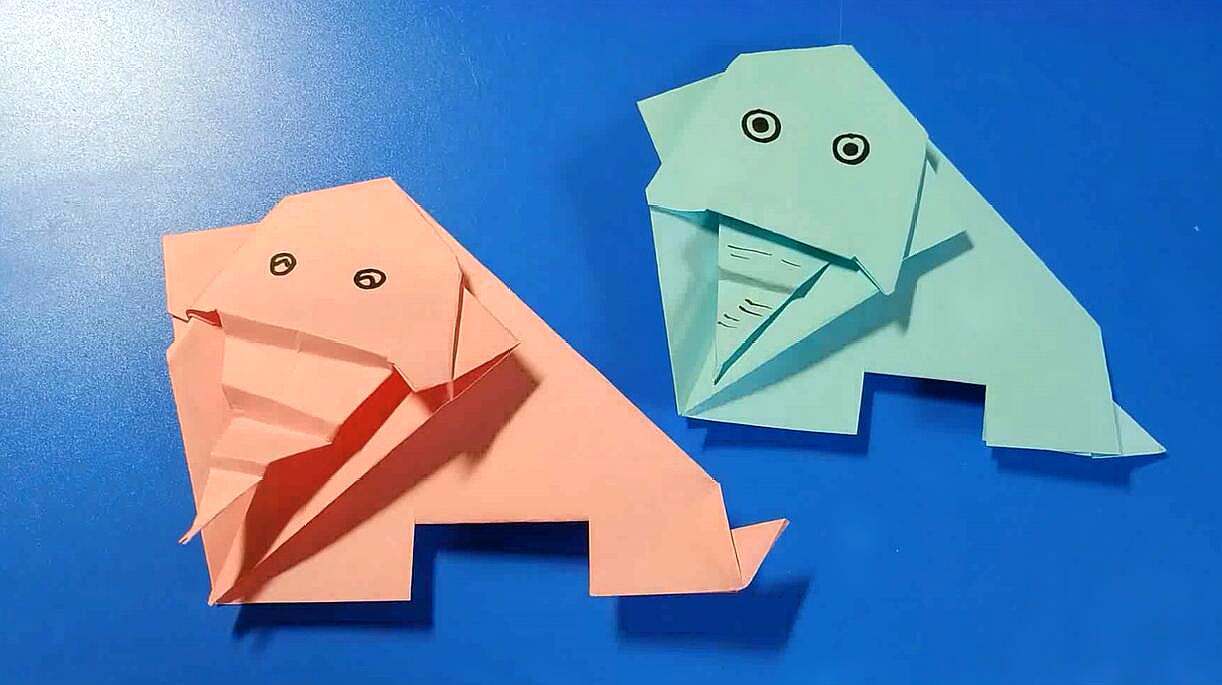 手工折纸教程:敦厚可爱的大象这样就折出来了,简单有趣!