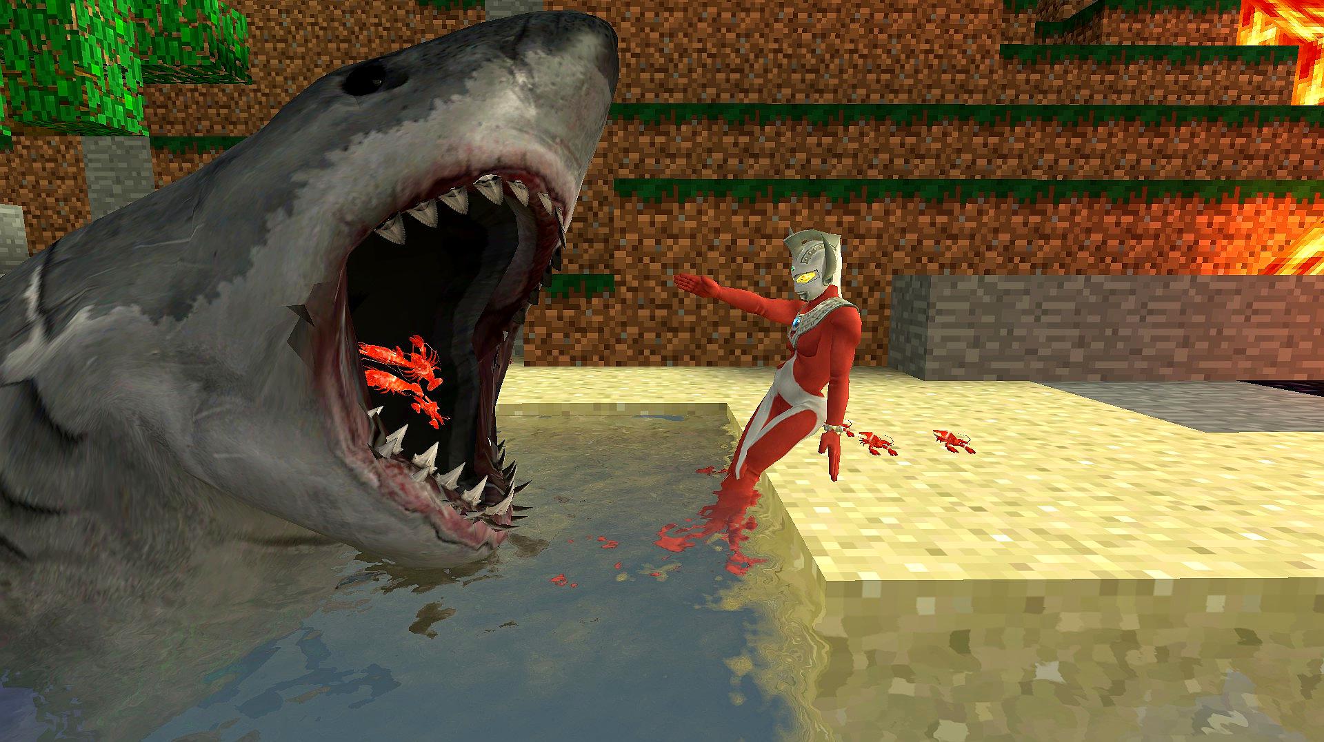 gmod游戏奥特曼在给鲨鱼喂什么吃呢?