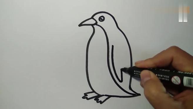 1可爱小企鹅:先画出企鹅的眼睛,接着画出嘴巴,在画出企鹅的脑袋,最后