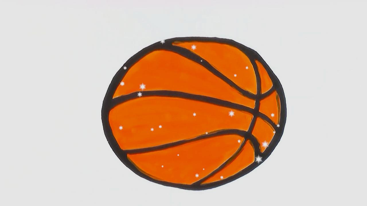 1篮球简易画法:首先画一个圆,然后在圆上画上几个弧线,最后将篮球涂上