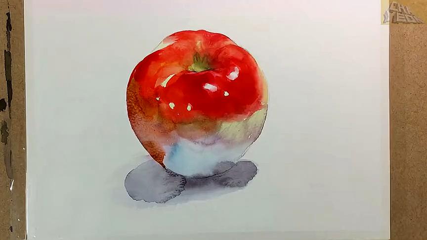 水彩画教程,教你画诱人的苹果,很逼真的