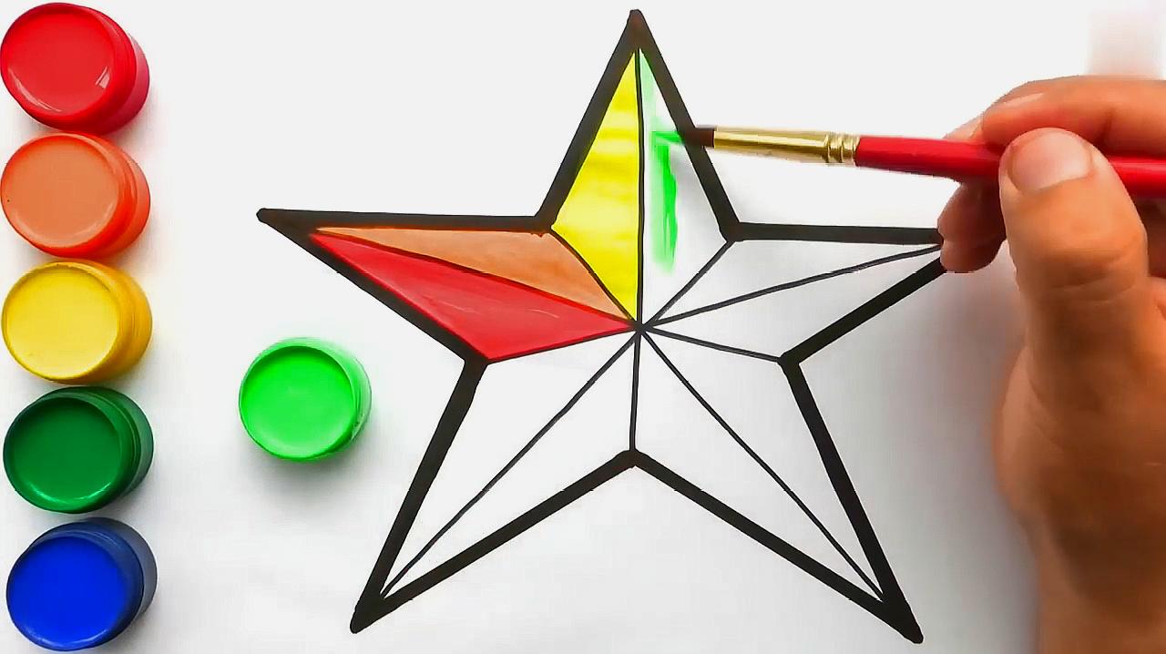 1五角星画法教学:首先依次画出五角星的五个角,然后将五角星的每个角