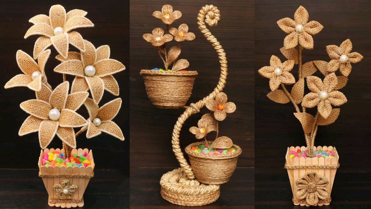 黄麻绳艺术手工艺,制作漂亮的"家居装饰,创意手工diy插花