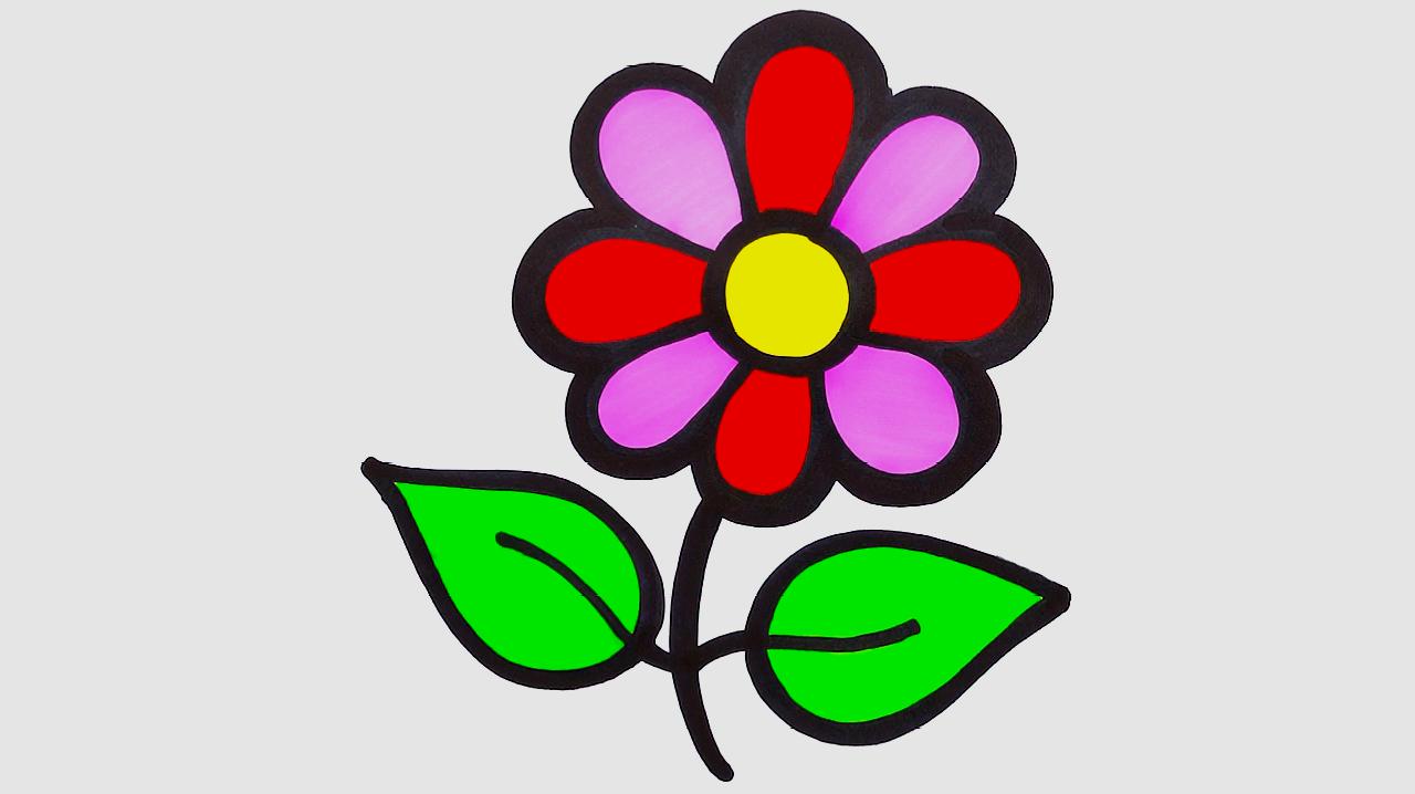 1快速画小花:先画出花径和叶子再画出小花的花蕊和花朵,,最后叶子填