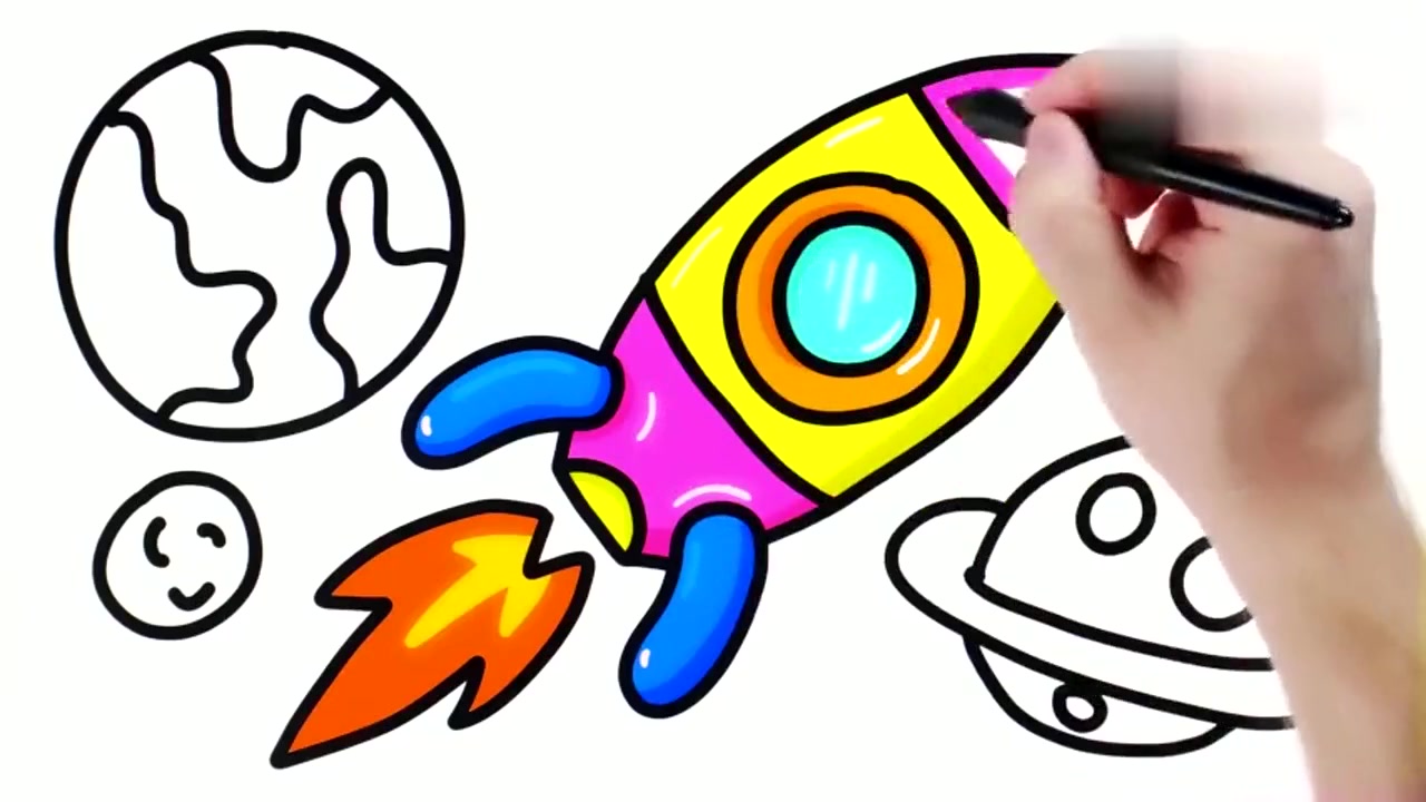 儿童彩绘:画飞向太空的火箭儿童简笔画创意美术课程