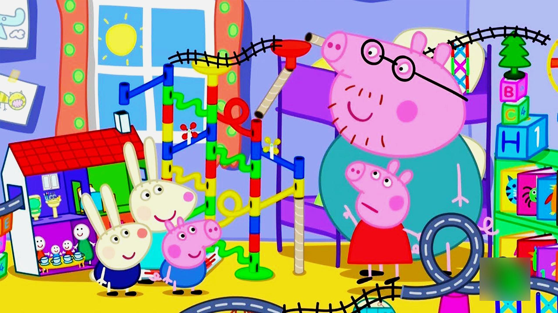 小猪佩奇和小猪乔治一起搭建的玩具 简笔画