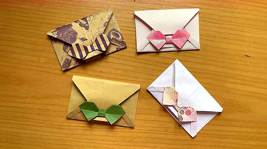 漂亮实用的蝴蝶结信封折纸教程
