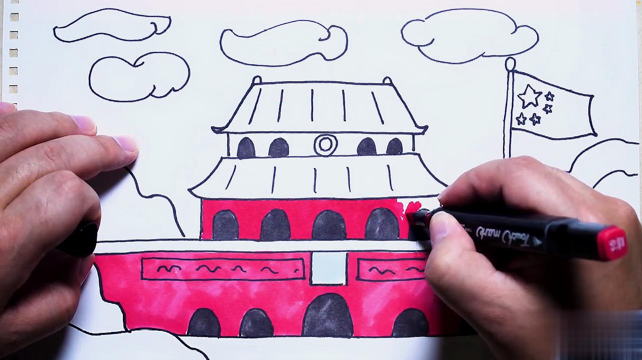 国庆节的简笔画,我爱北京天安门,儿童绘画教程