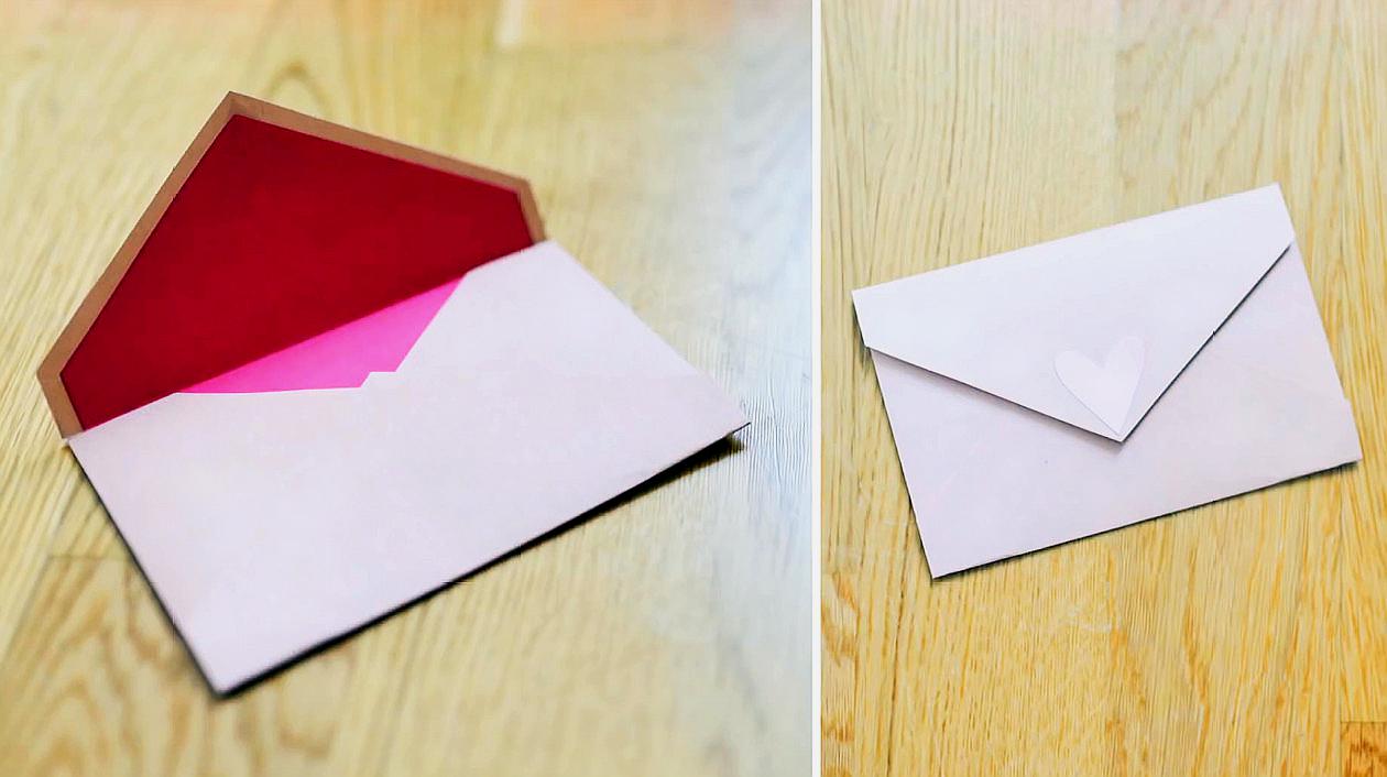 手工折纸剪纸艺术,用a4纸制作一个漂亮的信封贺卡