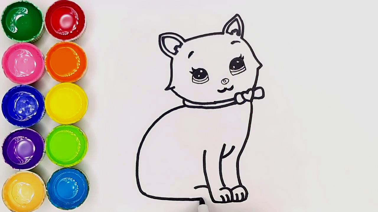一起学学吧 服务升级 2猫咪简笔画:首先画出小猫的头和耳朵,再画花纹