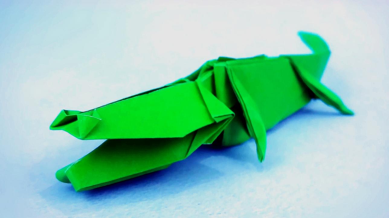 手工折纸大全,教你用纸折叠一条鳄鱼,鳄鱼的折纸方法