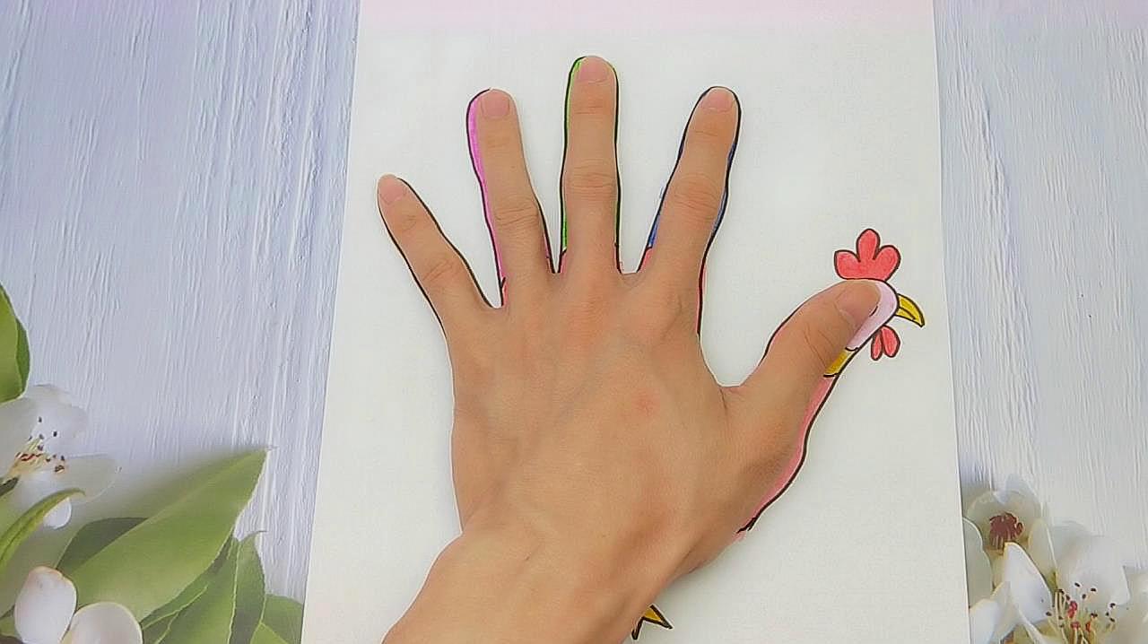 用手掌放在一张纸,简单轻松画出手势画,好看漂亮的简笔画