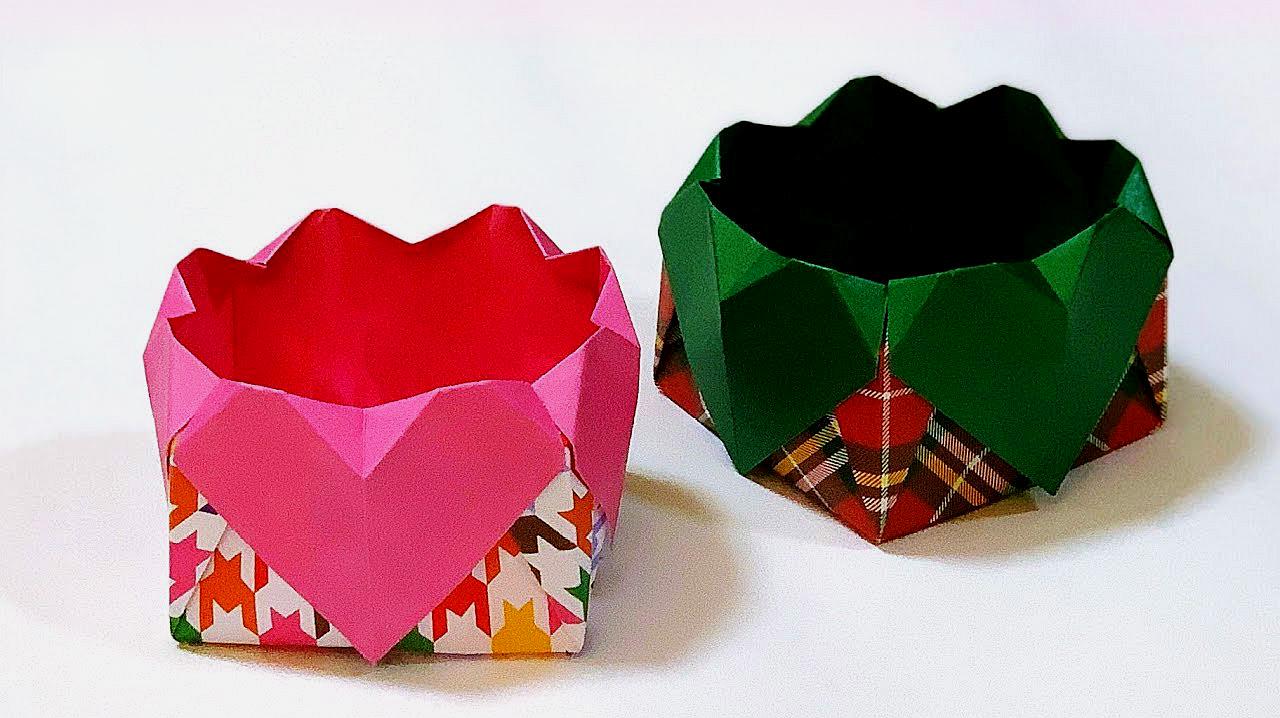 教你折纸漂亮的爱心收纳盒,简单又实用,手工折纸视频教程