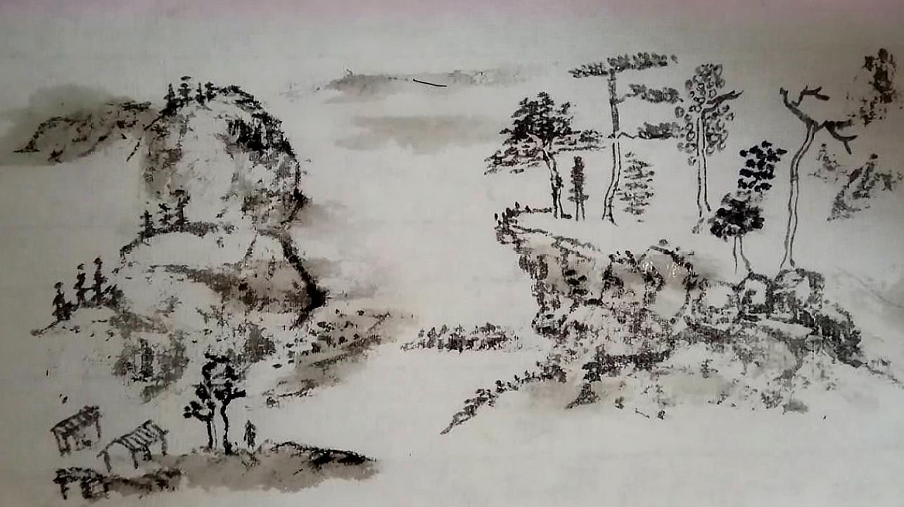 国画山间谷口,借景画悬崖,收藏自学