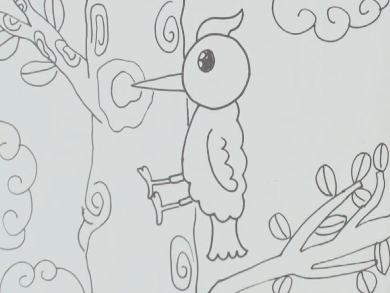 服务升级 2挂在树上的啄木鸟简笔画:首先画一个圆当做啄木鸟的头