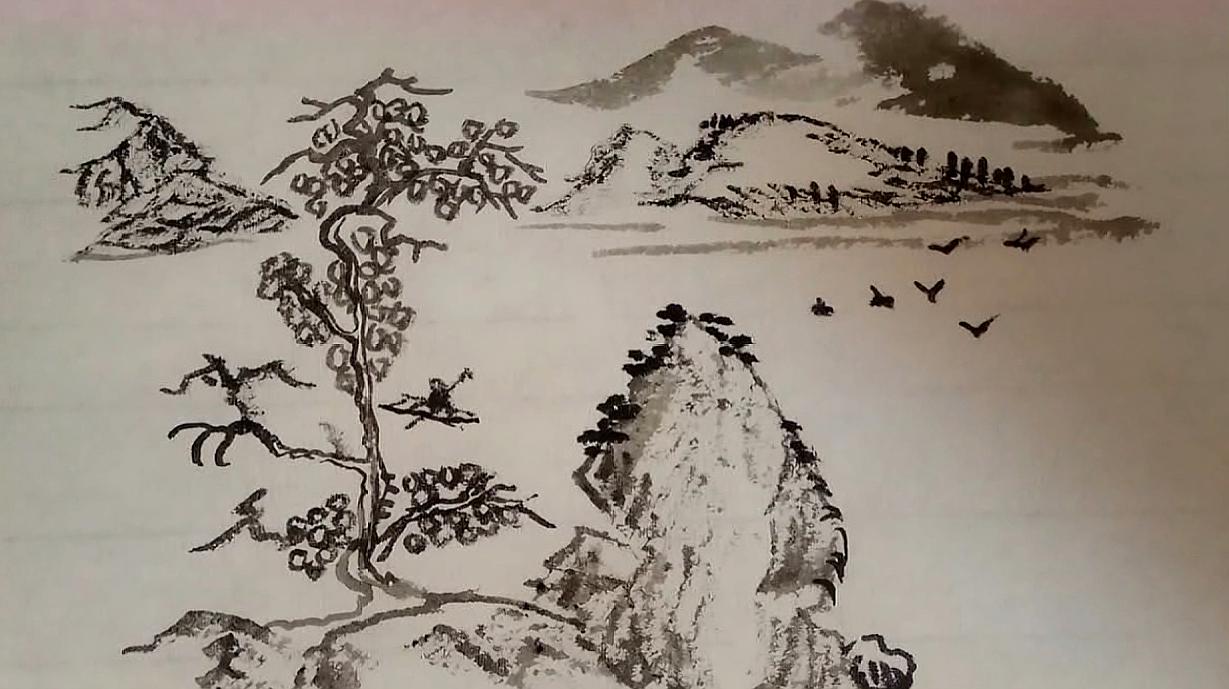 4国画山水:国画山水,一树一屋一世界,田园风光  01:05  来源:好看