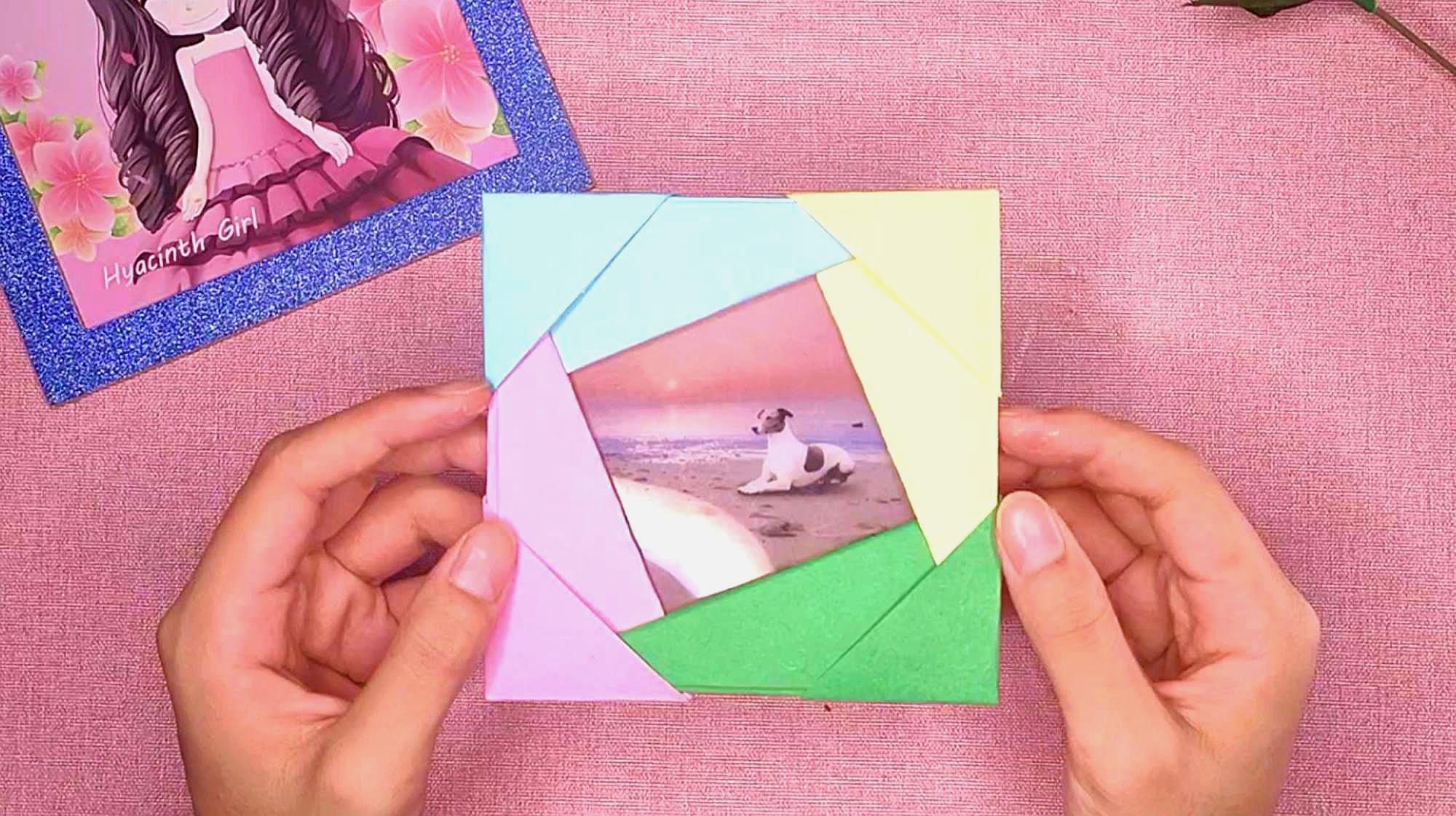 手工制作一个折纸相框,只需要几张彩色卡纸,做法简单又好看