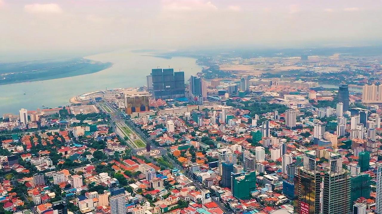 航拍金边,柬埔寨首都,又是最大城市