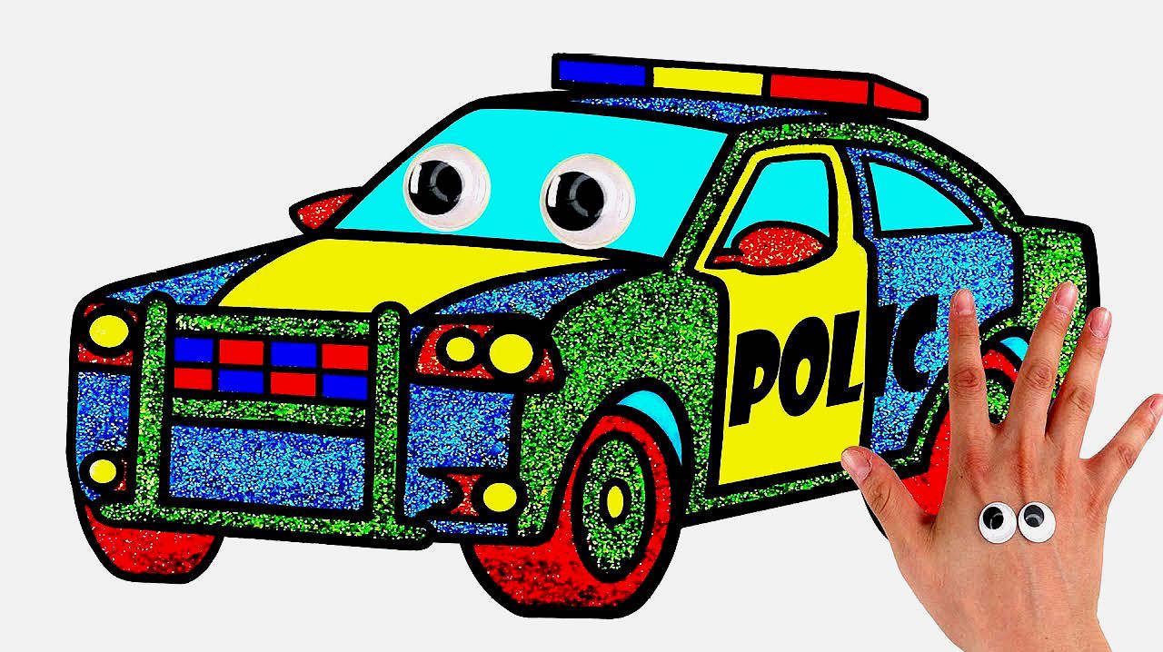 玩具绘画画出彩色的小汽车警车