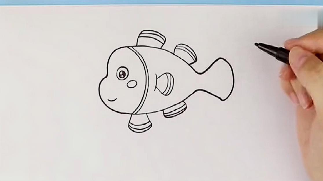 小丑鱼简笔画,儿童喜欢的小丑鱼,在家就可以画出来