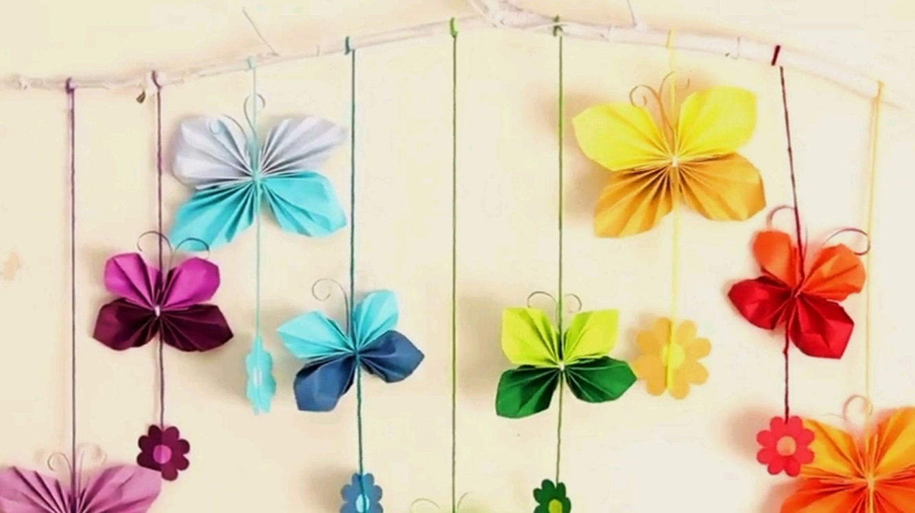 diy手工制作:漂亮的纸蝴蝶墙上挂饰,超级简单