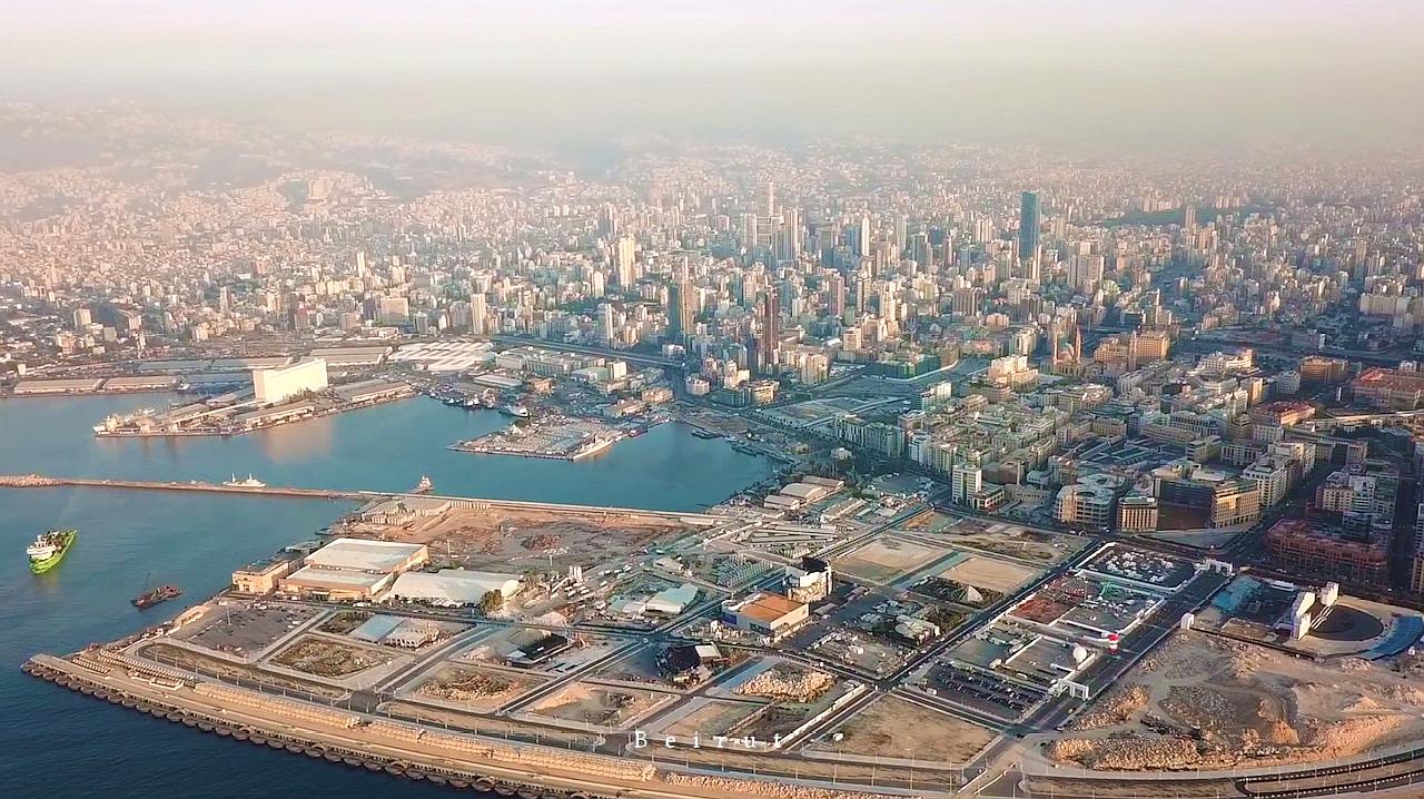 航拍黎巴嫩首都贝鲁特,美丽的海滨天际线