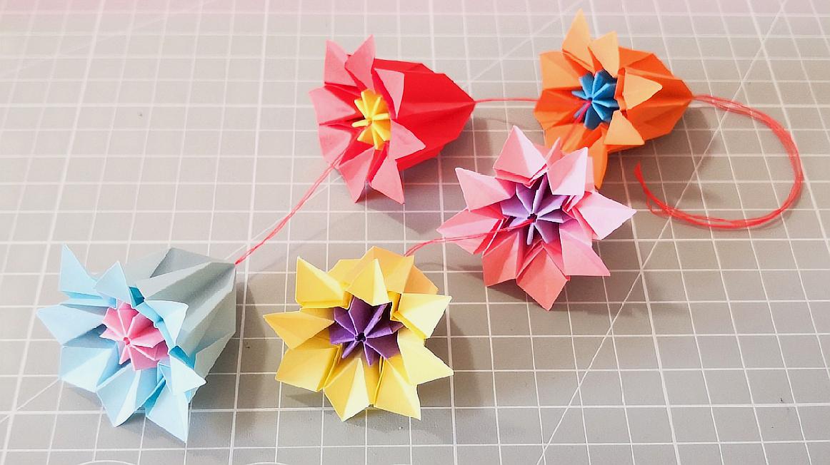 漂亮的折纸花朵风铃来咯,折法非常简单哦,一学就会啦