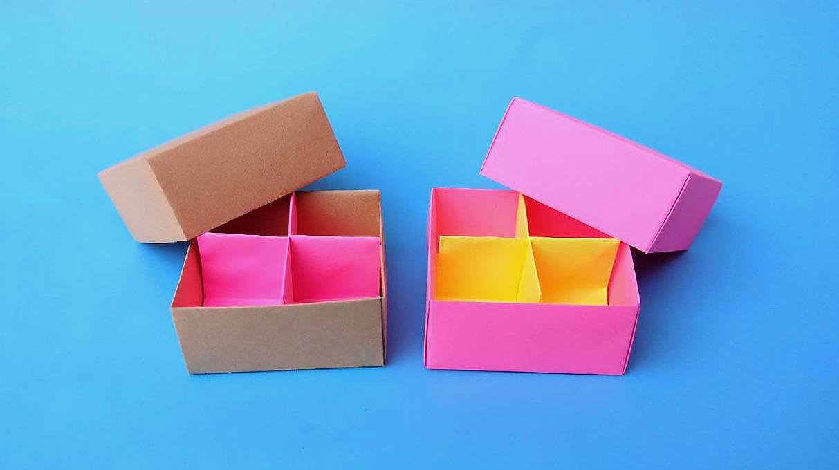 教你用纸折一个四格收纳盒,简单易学有创意,手工diy折纸教程