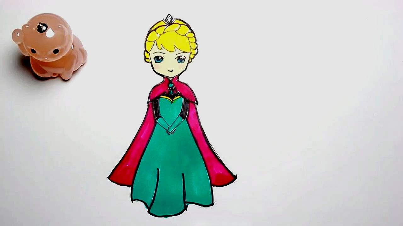 儿童简笔画:女孩都喜欢的艾莎女王的简单画法,快来学画吧