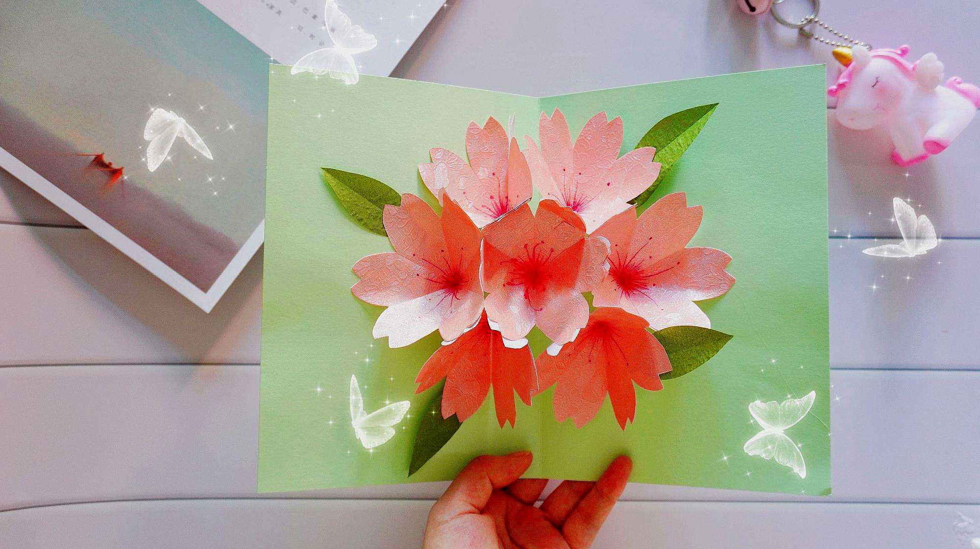 创意手工折纸贺卡,打开有漂亮的爱心花朵,简单易学有新意