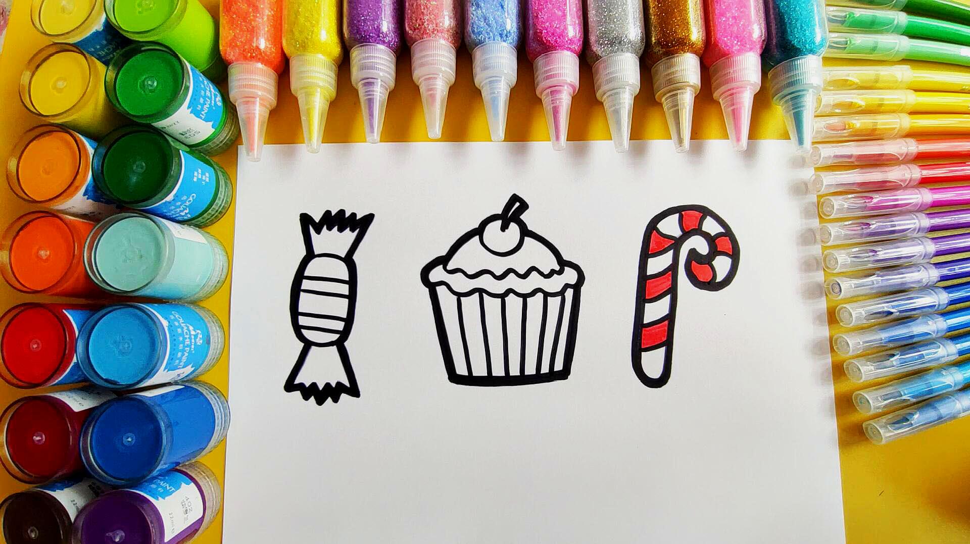 3可爱糖果简笔画:首先画出椭圆形的糖果形状,接着画出两侧糖纸,中间
