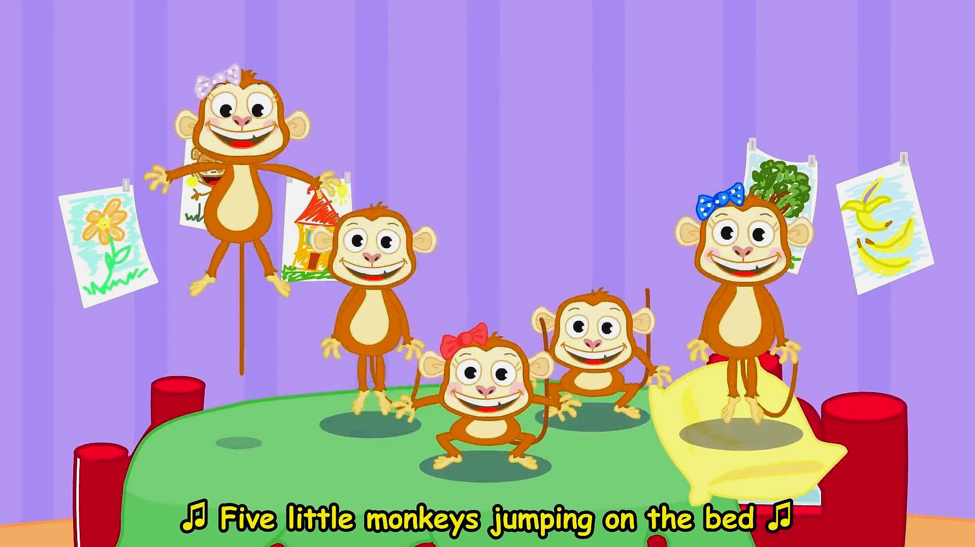 英语启蒙儿歌 五只小猴子 5 little monkeys jumping on the bed