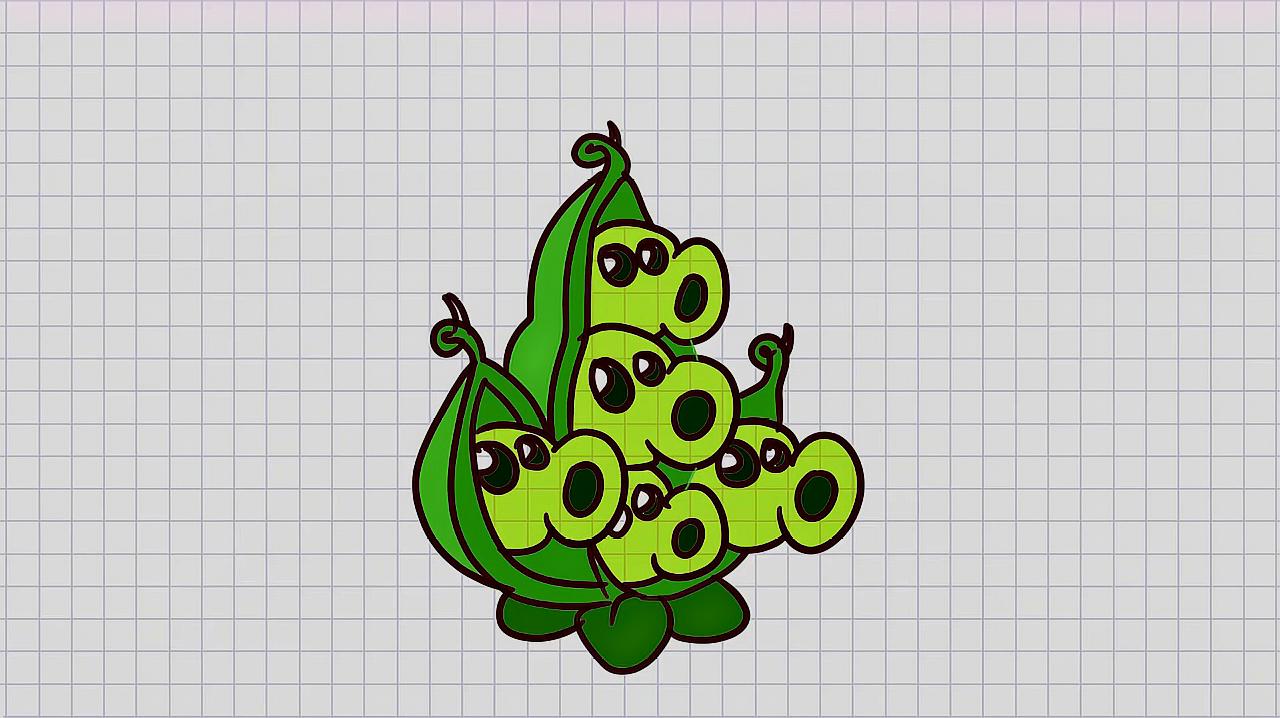植物大战僵简笔画:画植物大战僵尸中的的多管豌豆射手简笔画