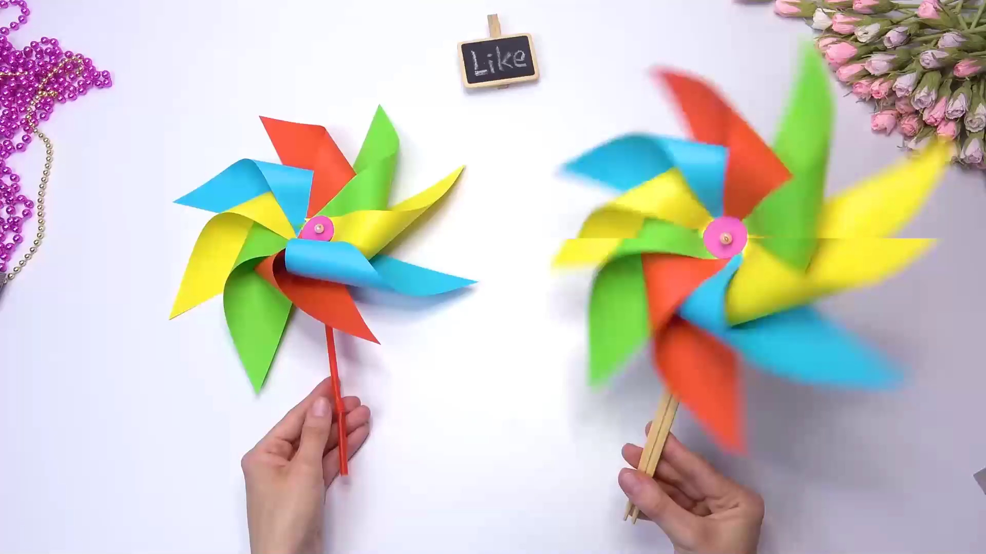 创意手工折纸,七彩风车制作!