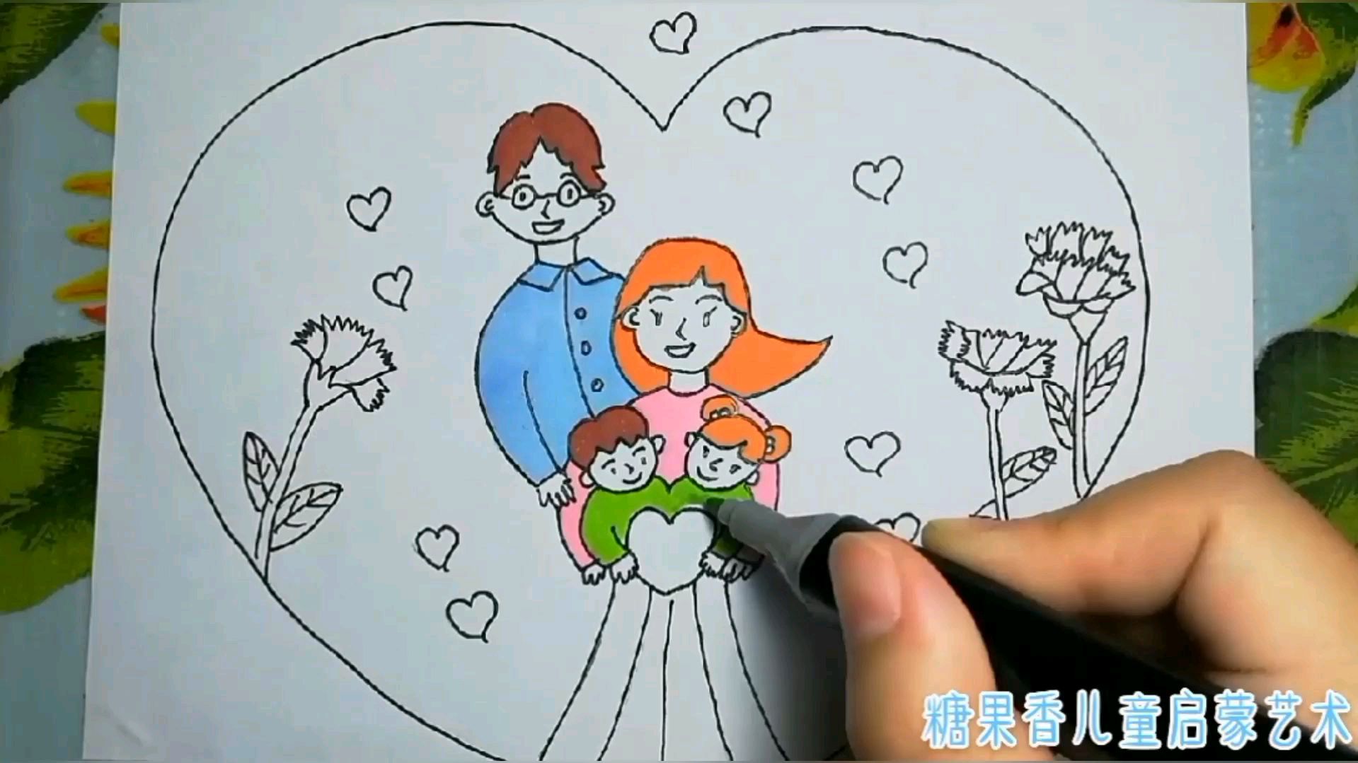 创意儿童画全家福简笔画漫画卡通动漫宝宝学画画绘画亲子育儿