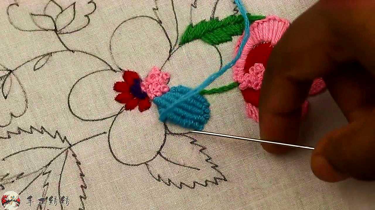 简单的丝带绣粉色玫瑰花 服务升级 2手工刺绣:简单的链式绣花,挺好看