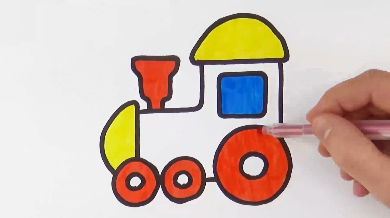 儿童早教绘画教程,教你怎么画小火车,这配色也太好看了吧