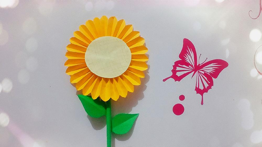 手工折纸向日葵花,制作简单又好看,幼儿园手工作业